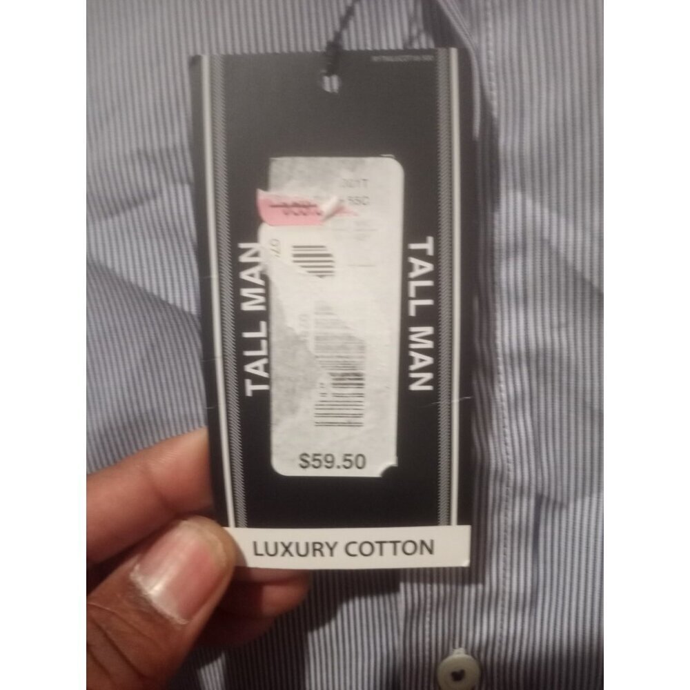 Roundtree & Yorke Men's Long-Sleeve Shirt 3XT Blue Striped Luxury Cotton NWT - Picture 3 of 13